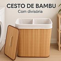 Imagem do produto Cesto De Bambu Grande Duplo Com Divisorias Roupas...