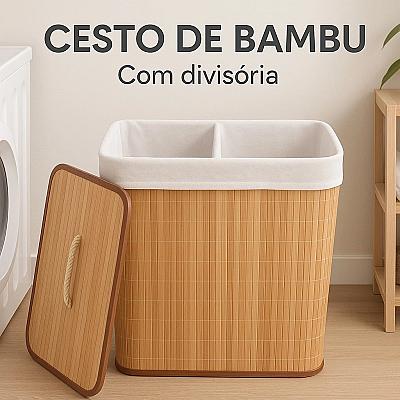 Imagem do produto Cesto De Bambu Grande Duplo Com Divisorias Roupas...