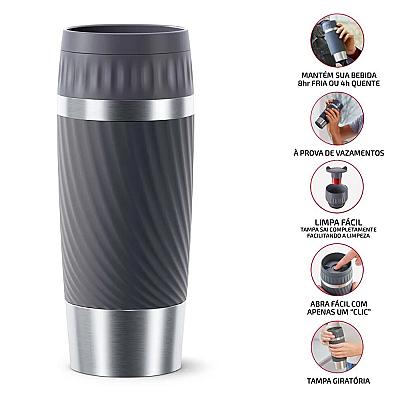 Imagem do produto Copo Térmico com Tampa Tefal Easy Twist Cinza 360m...