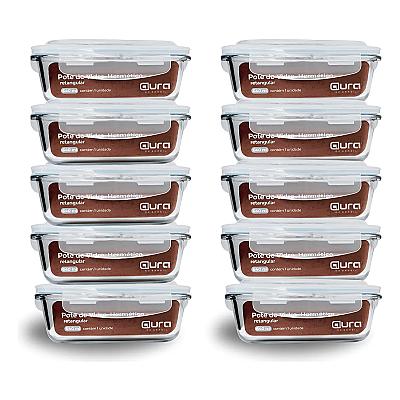 Imagem do produto Conjunto 10 Potes 640ml Vidro Hermético 4 Travas M...