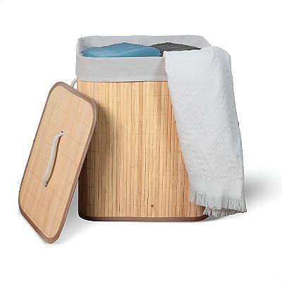 Imagem do produto Cesto De Roupa Suja De Bambu Com Tampa E Alças 50...