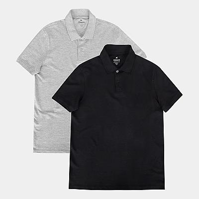 Imagem do produto Kit Camisa Polo Hering C/ 2 Peças Masculina - Cinz...