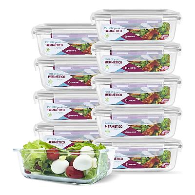 Imagem do produto Kit 10 Potes De Vidro Retangular Com Tampa Herméti...