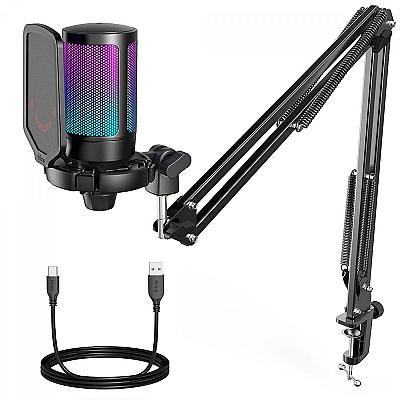 Imagem do produto Microfone Gamer Fifine Ampligame A6T, RGB, USB, Bl...