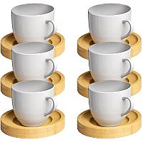 Imagem do produto Jogo 6 Xicara Cafe Colorida Porcelana Pires Madeir...