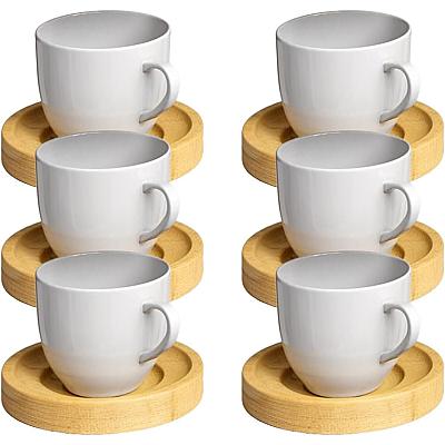 Imagem do produto Jogo 6 Xicara Cafe Colorida Porcelana Pires Madeir...