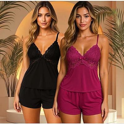 Imagem do produto Kit 2 Baby Doll Short Confortável Renda Delicada F...