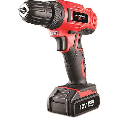 Imagem do produto Furadeira e Parafusadeira à Bateria, Mondial, Verm...