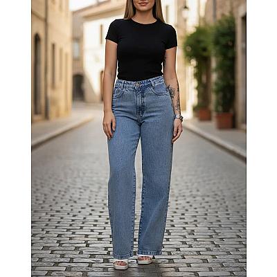 Imagem do produto Calça Wideleg Feminina Jeans Marmorizada Estilosa