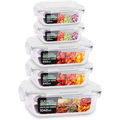 Imagem do produto Kit 5 Potes de Vidro Hermético Geladeira Marmita T...