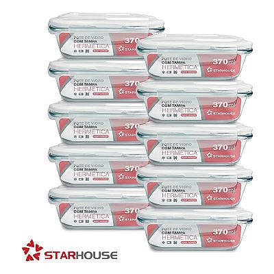 Imagem do produto Kit 10 Potes Vidro 370ml Hermético Marmita Forno R...