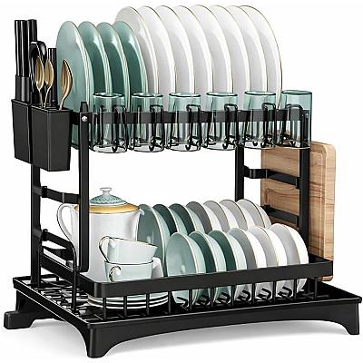 Imagem do produto Escorredor de Louça 2 Andares em Aço Preto Porta P...
