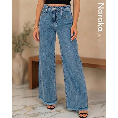Imagem do produto Calça Wide Leg Jeans Feminina Cintura Alta Levanta...