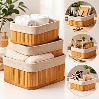 Imagem do produto Kit 3 Cestos Domésticos Organizadores De Bambu Mul...