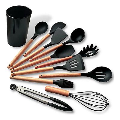 Imagem do produto Kit C/12 Utensílios De Cozinha Silicone Madeira Ca...