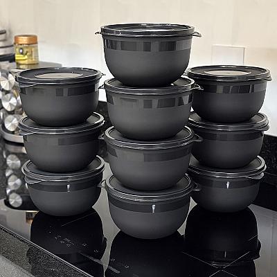 Imagem do produto Kit 10 Potes Bowl 1300ml Plástico com Tampa – Marm...