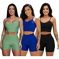 Imagem do produto Kit 3 Roupa De Academia Conjunto Fitness Top E Sho...