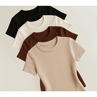 Imagem do produto Kit 4 Blusas Feminina Ribana Canelado Estilosa Bás...