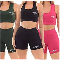 Imagem do produto Kit 3 Conjunto Top Shorts Feminino Los Angeles Fit...