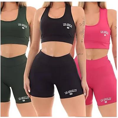 Imagem do produto Kit 3 Conjunto Top Shorts Feminino Los Angeles Fit...