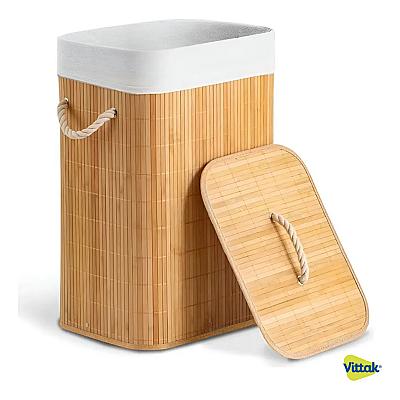 Imagem do produto Vittak Cesto De Roupa Bambu 72 Litros Dobrável Ret...