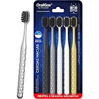 Imagem do produto OralGos Escova de Dente Adulto, 5 Unid Carvão Ativ...