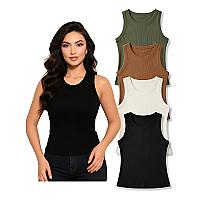 Imagem do produto Kit 4 Blusinhas Regata Canelada Feminina Moda E Co...