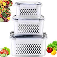 Imagem do produto Kit 3 Potes Organizadores de Geladeira Hermético c...