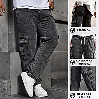Imagem do produto Calça Cargo Masculina Jeans Cós De Elástico Street...
