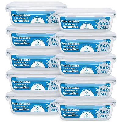 Imagem do produto Kit 10 Potes Herméticos Vidro Aristus 640ml 4 Trav...