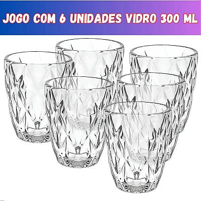 Imagem do produto Jogo 6 Copos Vidro Diamante Grosso Agua 300ml Bran...