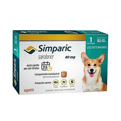Imagem do produto Antipulgas Simparic 10 a 20kg Cães 40mg 1 comprimi...