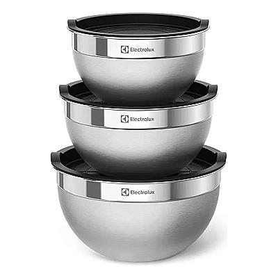 Imagem do produto Conjunto com 3 Bowls Tigelas Inox e Tampa Plástica...