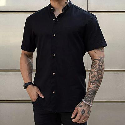 Imagem do produto Camisa Social Masculina Manga Curta Gola Padre Cas...