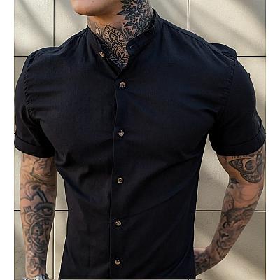 Imagem do produto Camisa Social Masculina Manga Curta Gola Padre Sli...