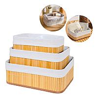 Imagem do produto Kit 3 Cestos Organizador De Bambu Multiuso C/ Forr...